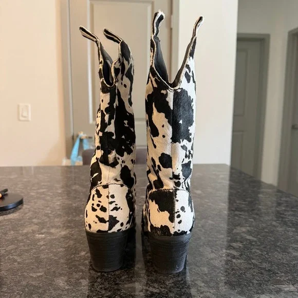 Dingo Live A Little Cow Print Western Boots Black White Size 8 - Picture 4 of 6